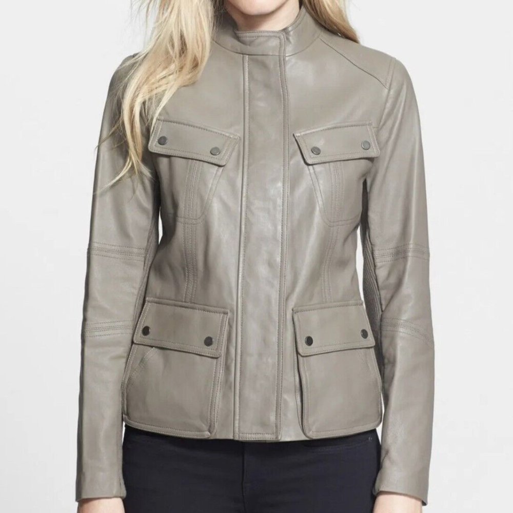 Vince Cargo Zip Lambskin Leather Jacket